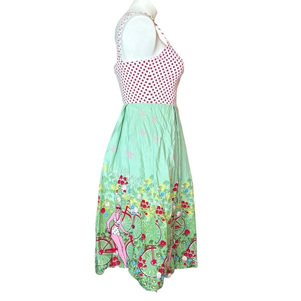 Retro Pin Up Rockabilly Polka Dot Dress Novelty Skirt Bicycles Medium 6 - Picture 10 of 15